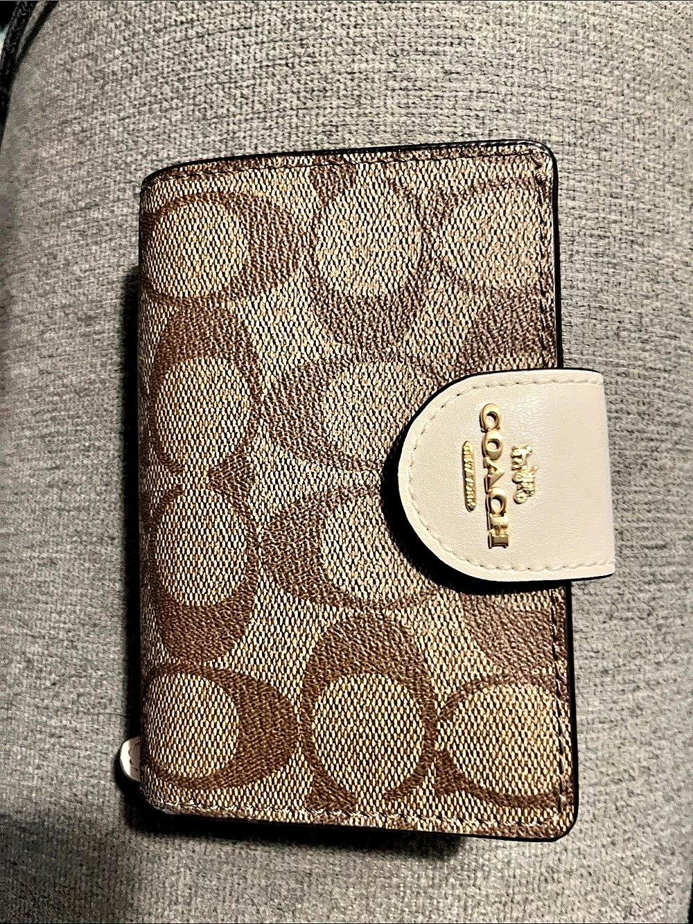 Coach Snap Wallet In Signature Canvas Brown & White